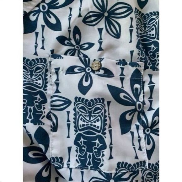 Uzzi Amphibious Gear Shirt Mens M Tiki Blue White Hawaiian Shirt Blue White - Picture 4 of 5